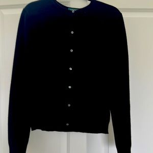 Ralph Lauren 100% black cashmere crew neck button up cardigan